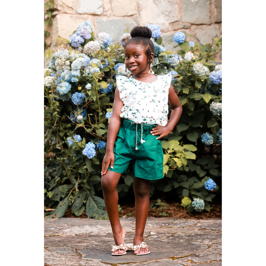 2pc Floral Top/Green Short Set