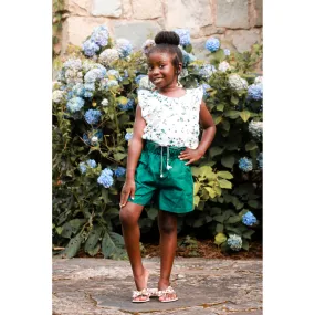 2pc Floral Top/Green Short Set