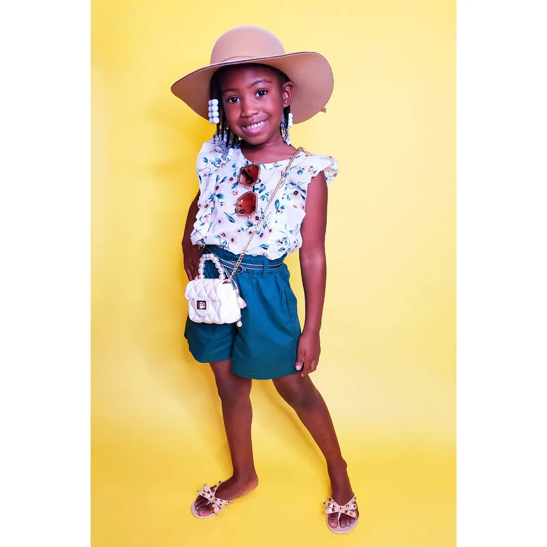 2pc Floral Top/Green Short Set