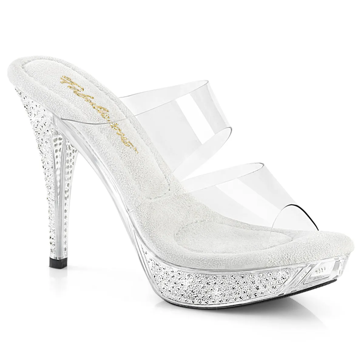 4 1/2" Rhinestone Embellished Platform Two Band Slide (ELEGANT-402)