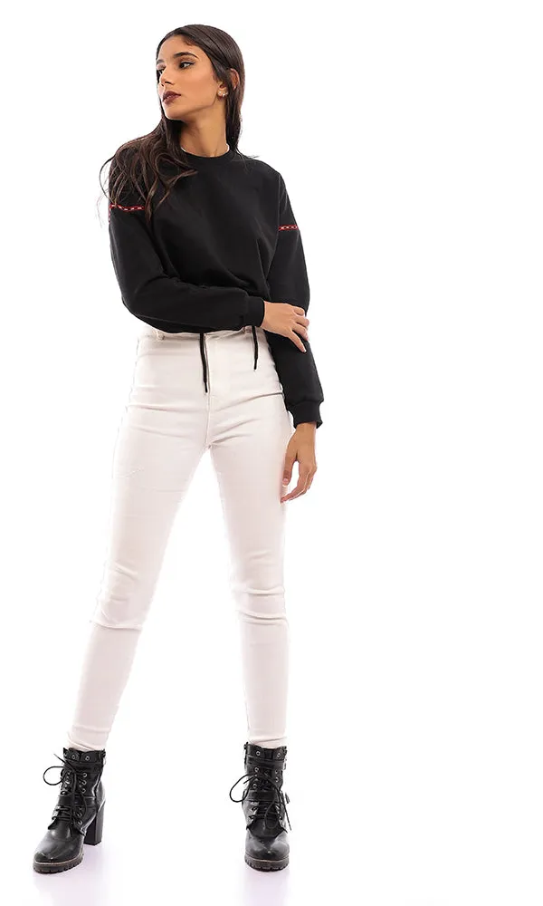 96251 Loose Fit Cropped Cotton Sweatshirt - Black