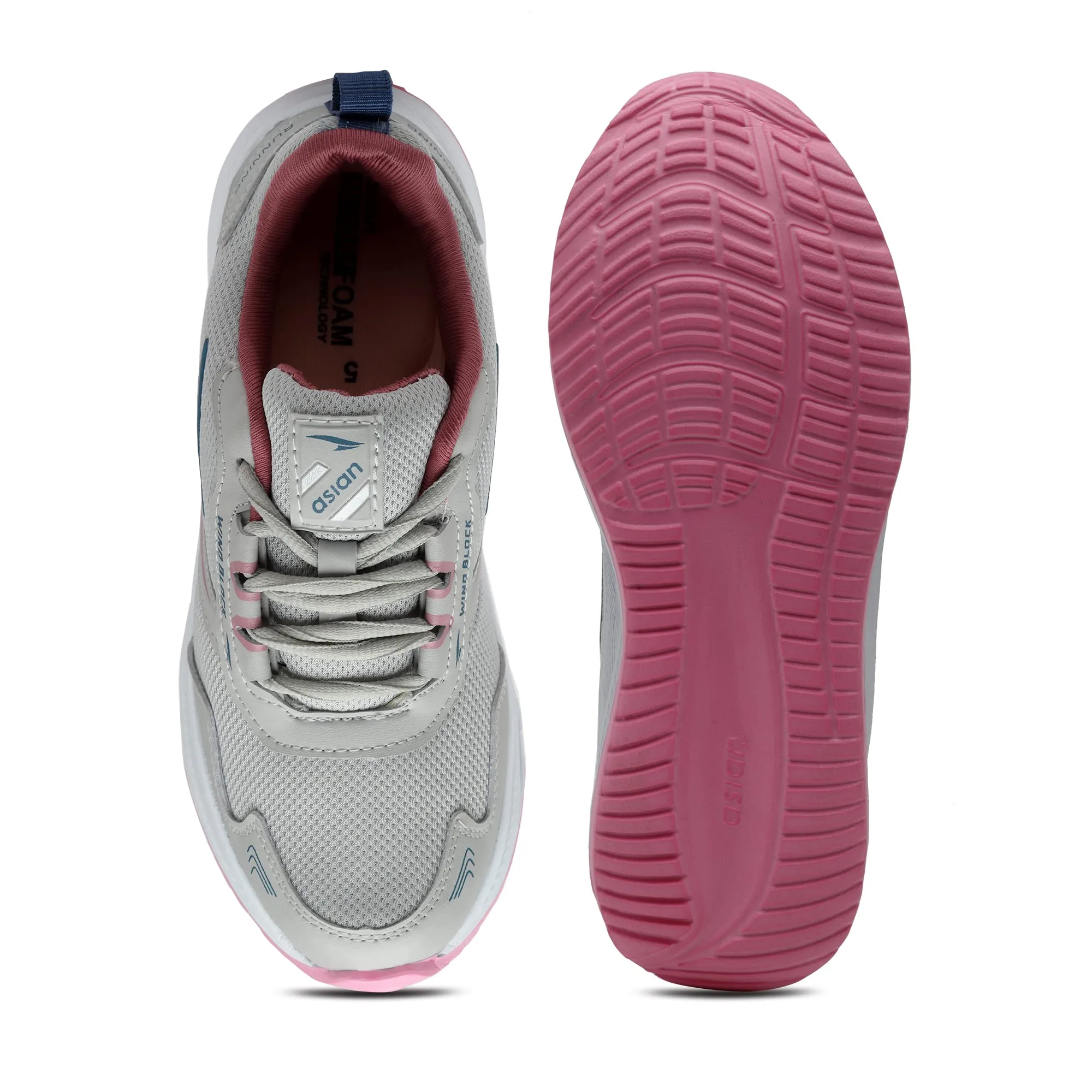 ASIAN Women's Cute Sports Running Shoes,Walking, Gym Casual Sneaker Lace-Up Shoes For Girl's Light Grey Pink 5 UK