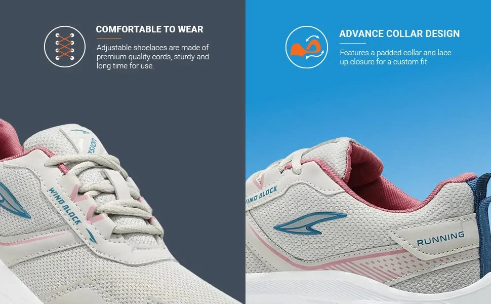 ASIAN Women's Cute Sports Running Shoes,Walking, Gym Casual Sneaker Lace-Up Shoes For Girl's Light Grey Pink 5 UK