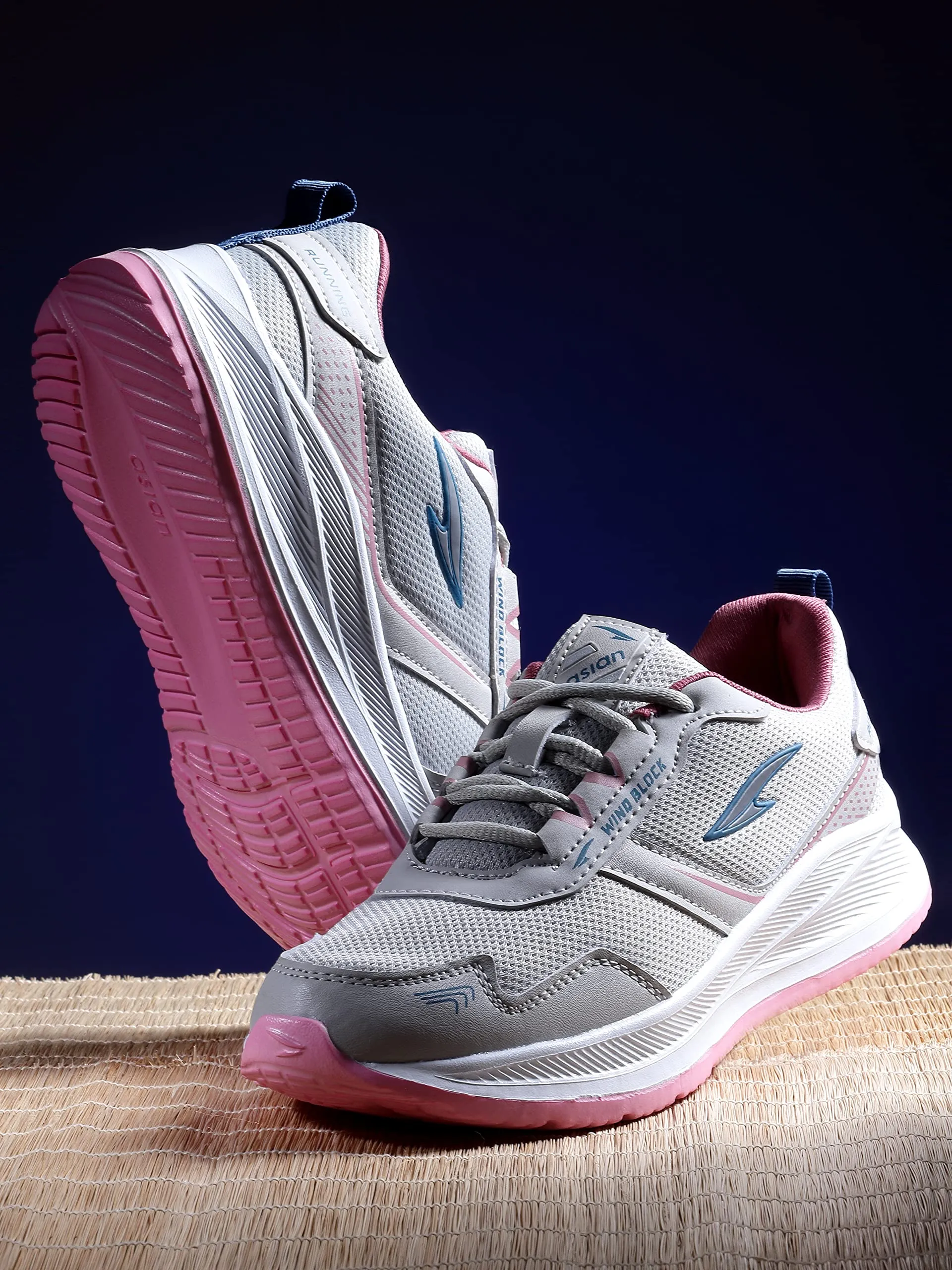 ASIAN Women's Cute Sports Running Shoes,Walking, Gym Casual Sneaker Lace-Up Shoes For Girl's Light Grey Pink 7 UK