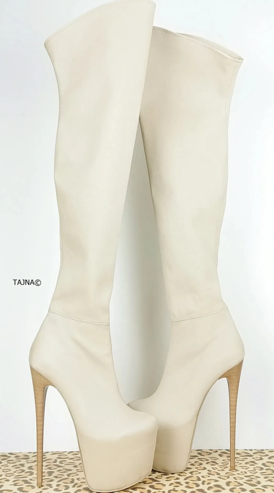 Cream Nude Thigh High Platform Boots