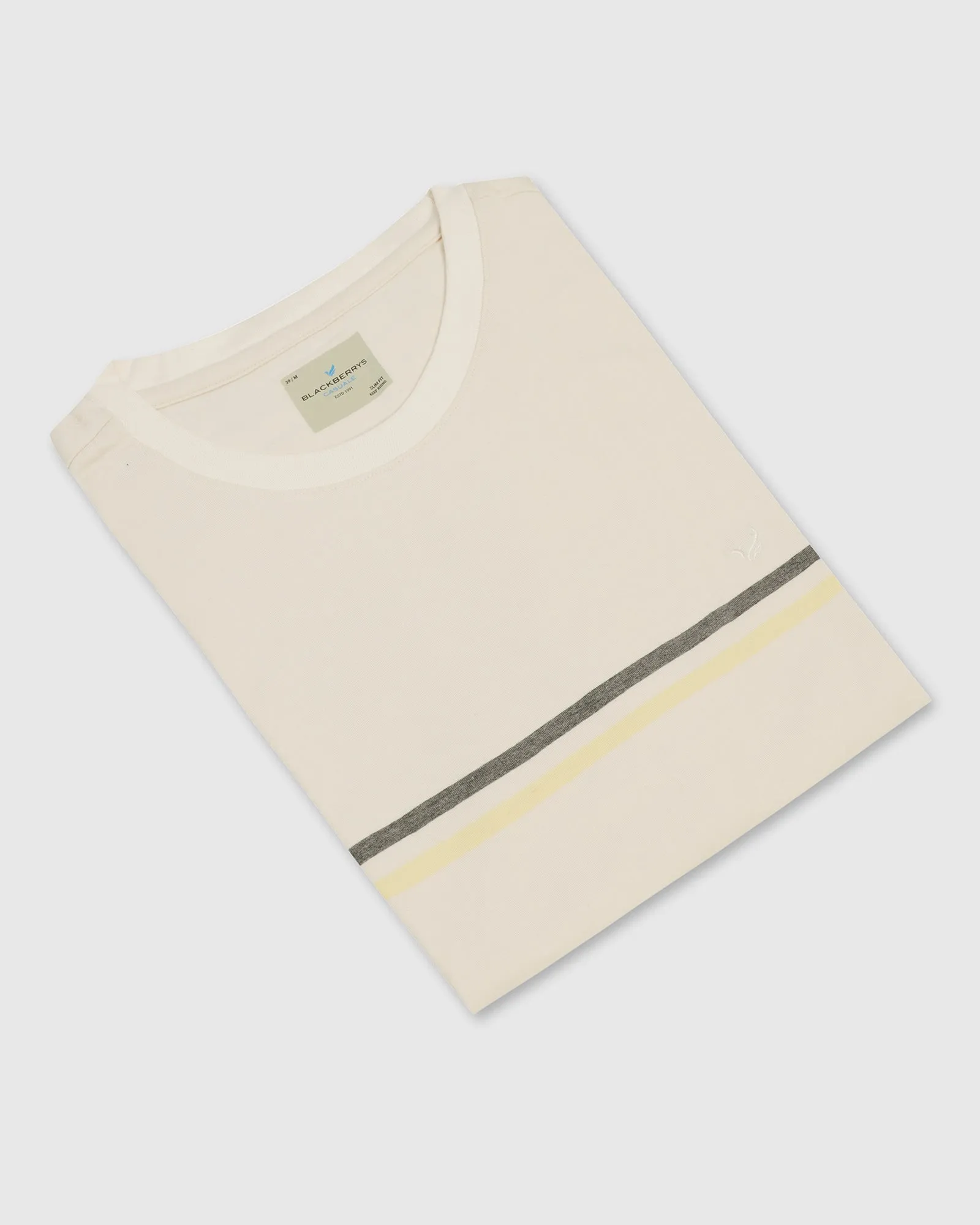 Crew Neck Powder Yellow Stripe T-Shirt - Lincoln
