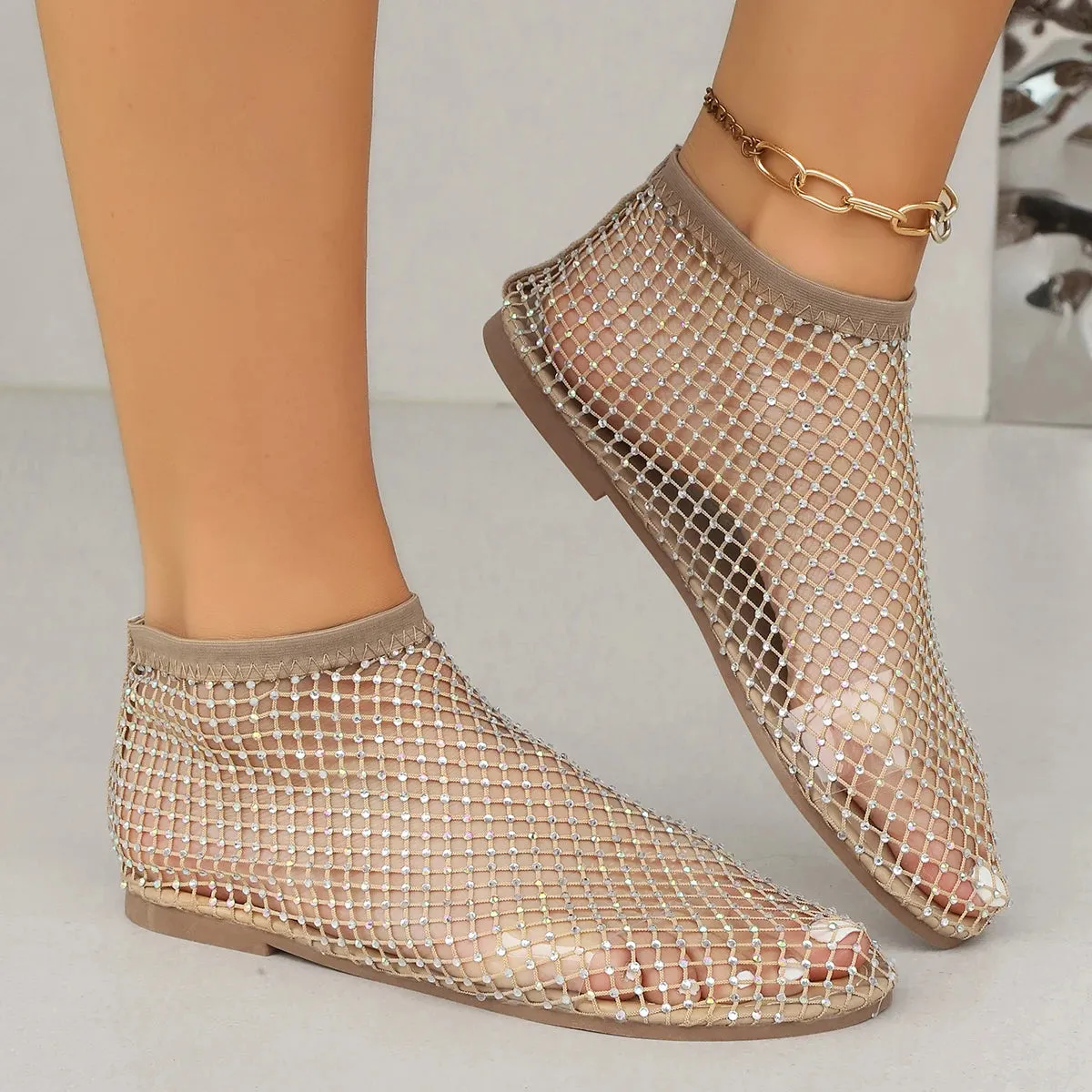 Crystal Loafers for Women Luxury Brand Designer Mesh Flats Casual Walking Shoes