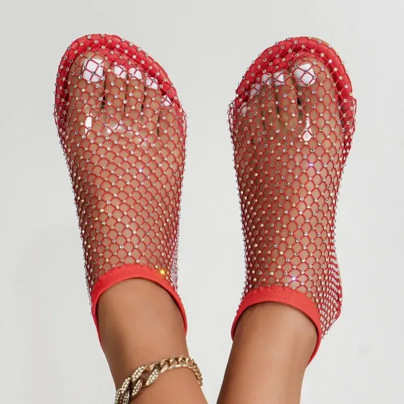 Crystal Loafers for Women Luxury Brand Designer Mesh Flats Casual Walking Shoes