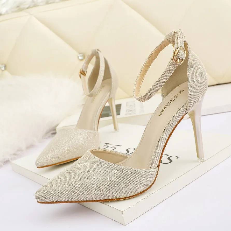 Elegant Sequined Shallow Mouth High Heels