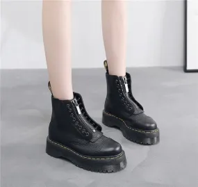 Front Zipper Chunky Heel Ankle Boots