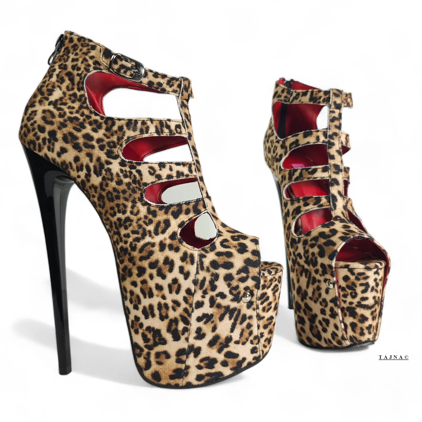 Leopard Print Cage Style Ankle Cut High Heels
