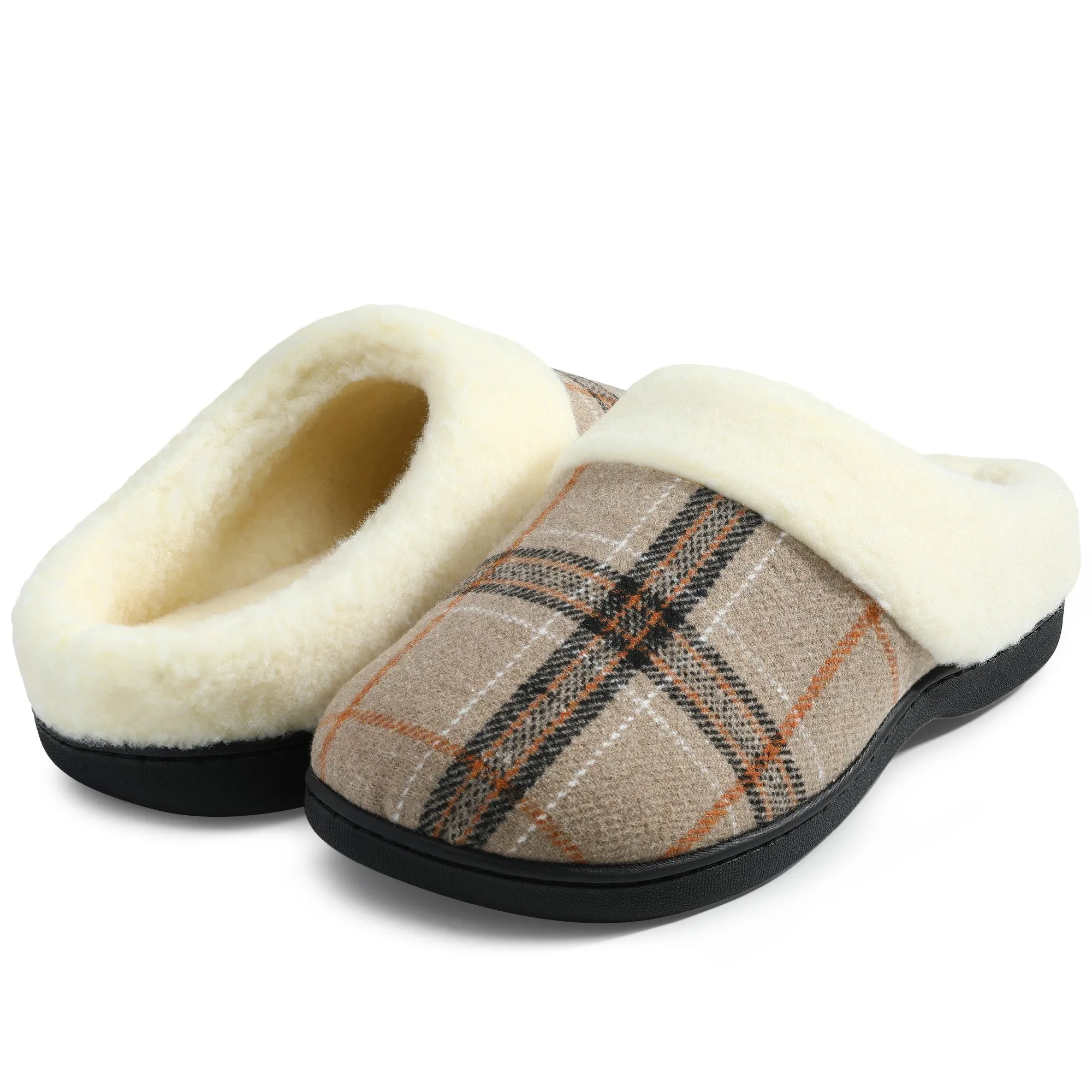 Mens Cozy Memory Foam Scuff Slippers Casual Slip On Warm House Shoes Indoor/Outdoor Sandal Slippers With Arch Support Rubber Sole