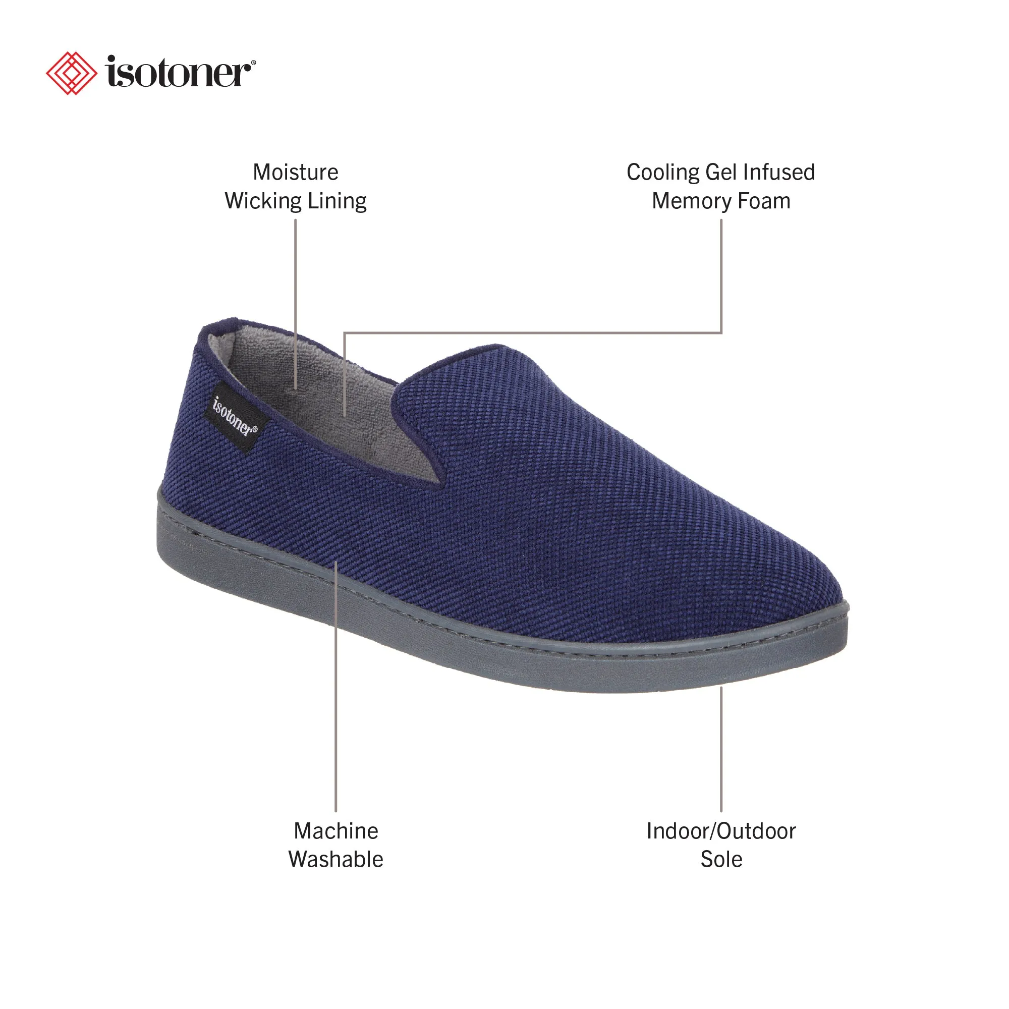 Men's Diamond Corduroy Loafer Slipper with Moisture Wicking and Gel Infused Memory Foam