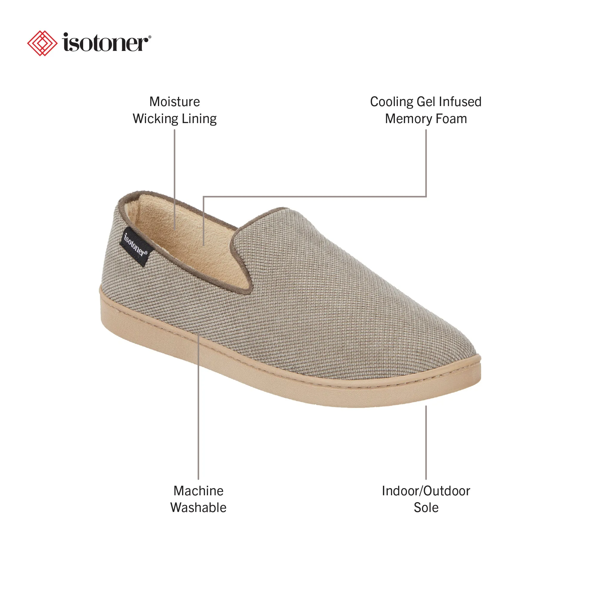Men's Diamond Corduroy Loafer Slipper with Moisture Wicking and Gel Infused Memory Foam