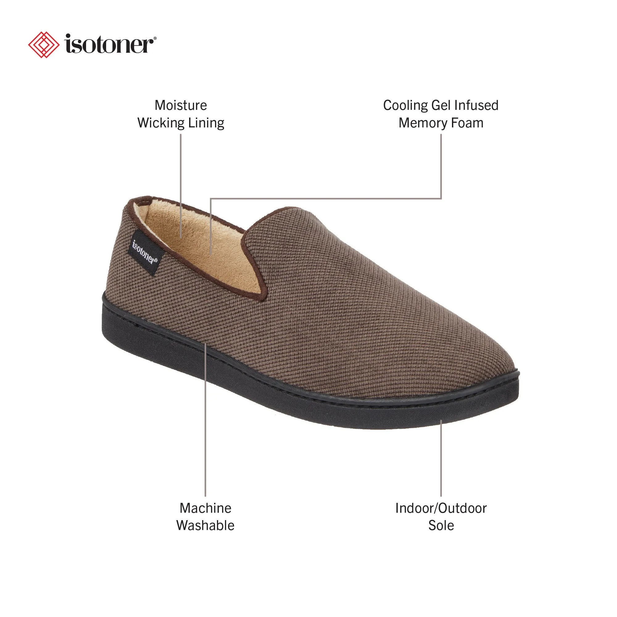 Men's Diamond Corduroy Loafer Slipper with Moisture Wicking and Gel Infused Memory Foam