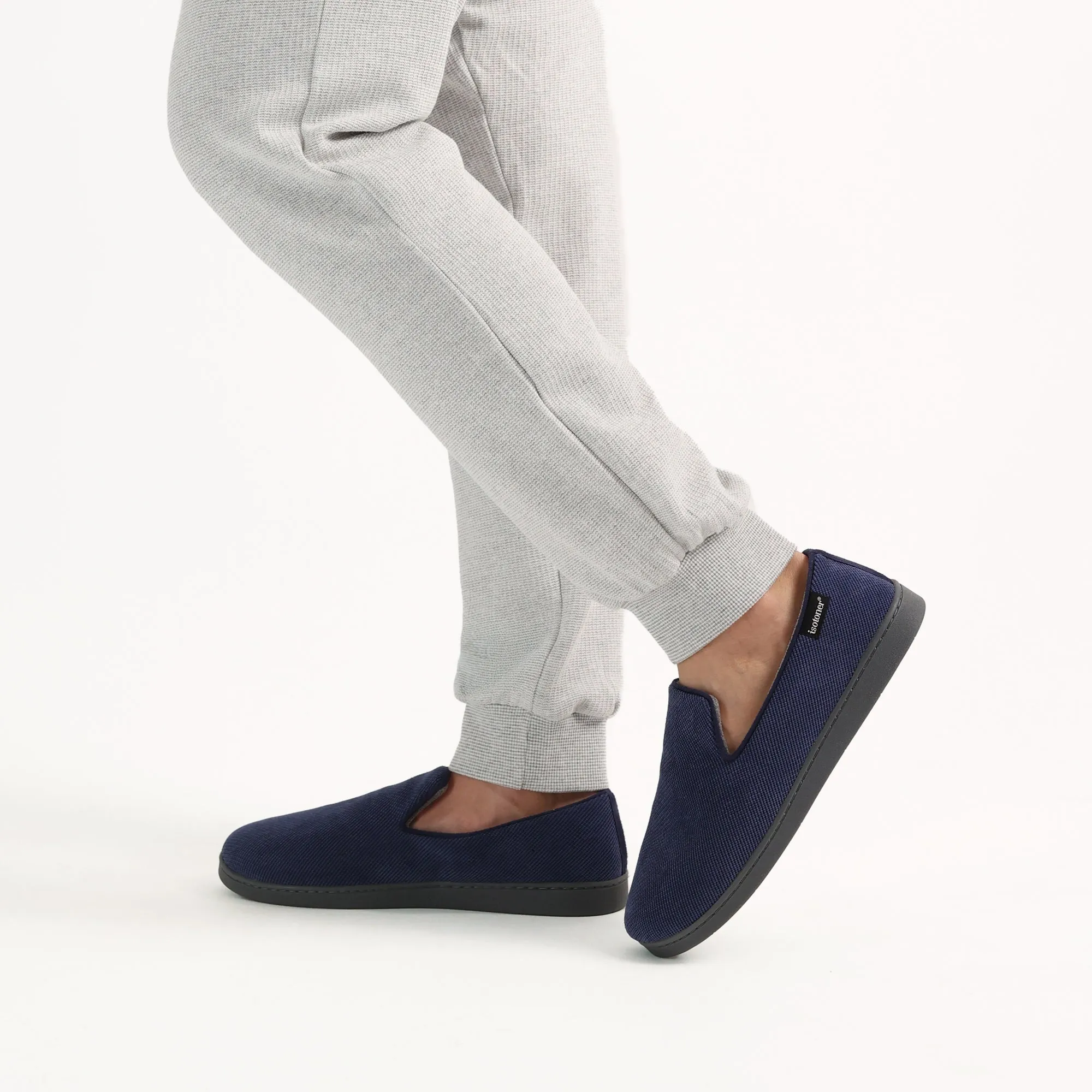 Men's Diamond Corduroy Loafer Slipper with Moisture Wicking and Gel Infused Memory Foam