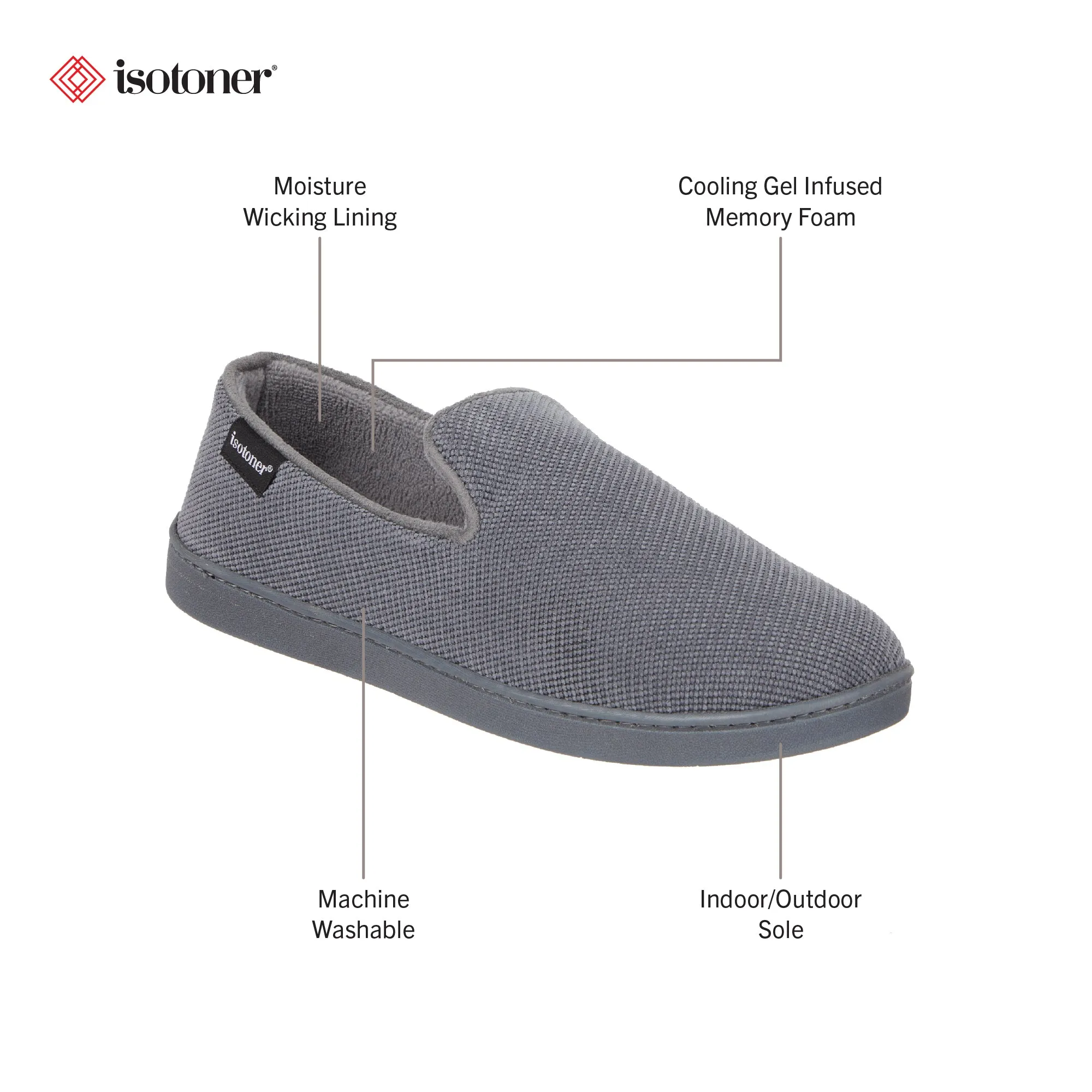 Men's Diamond Corduroy Loafer Slipper with Moisture Wicking and Gel Infused Memory Foam