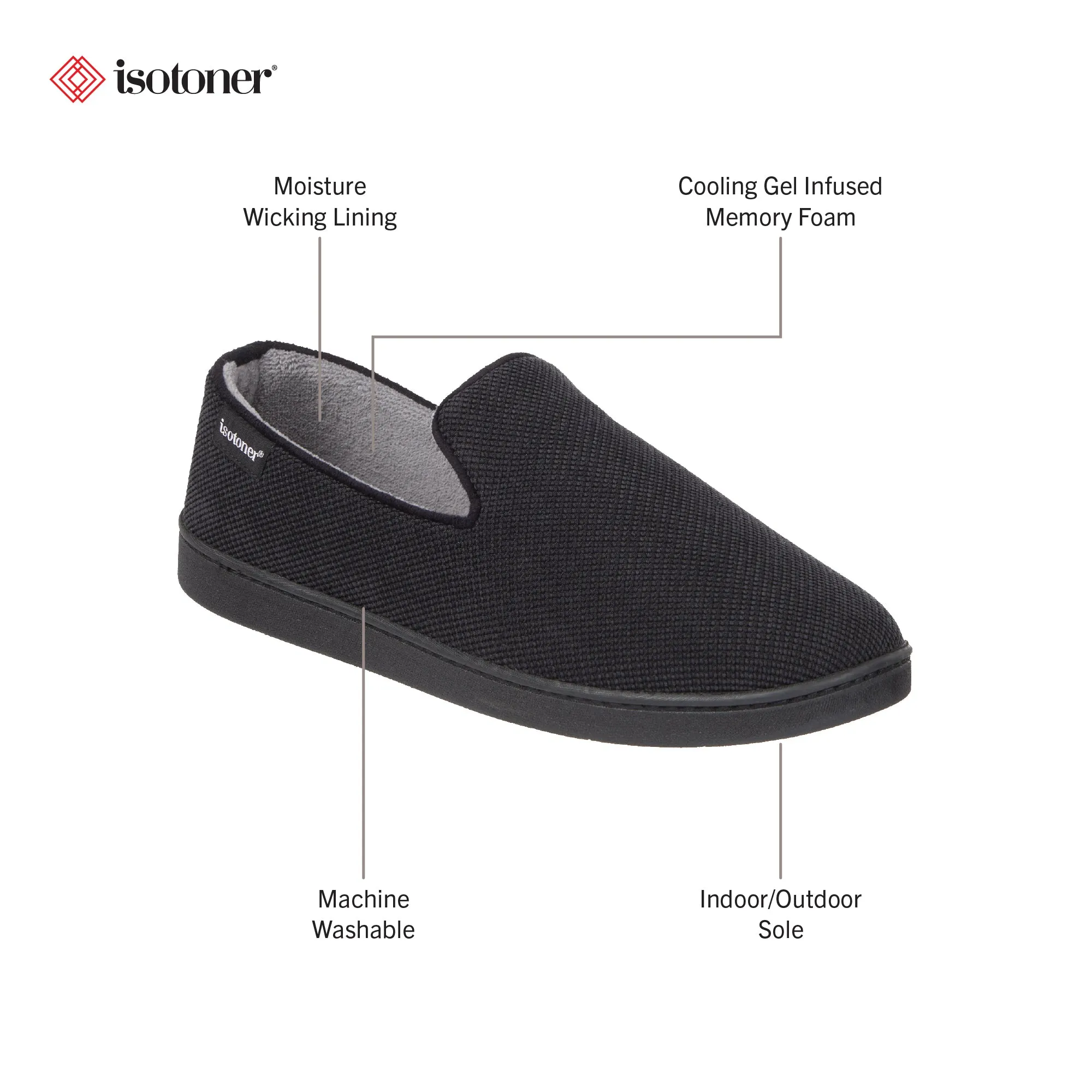 Men's Diamond Corduroy Loafer Slipper with Moisture Wicking and Gel Infused Memory Foam