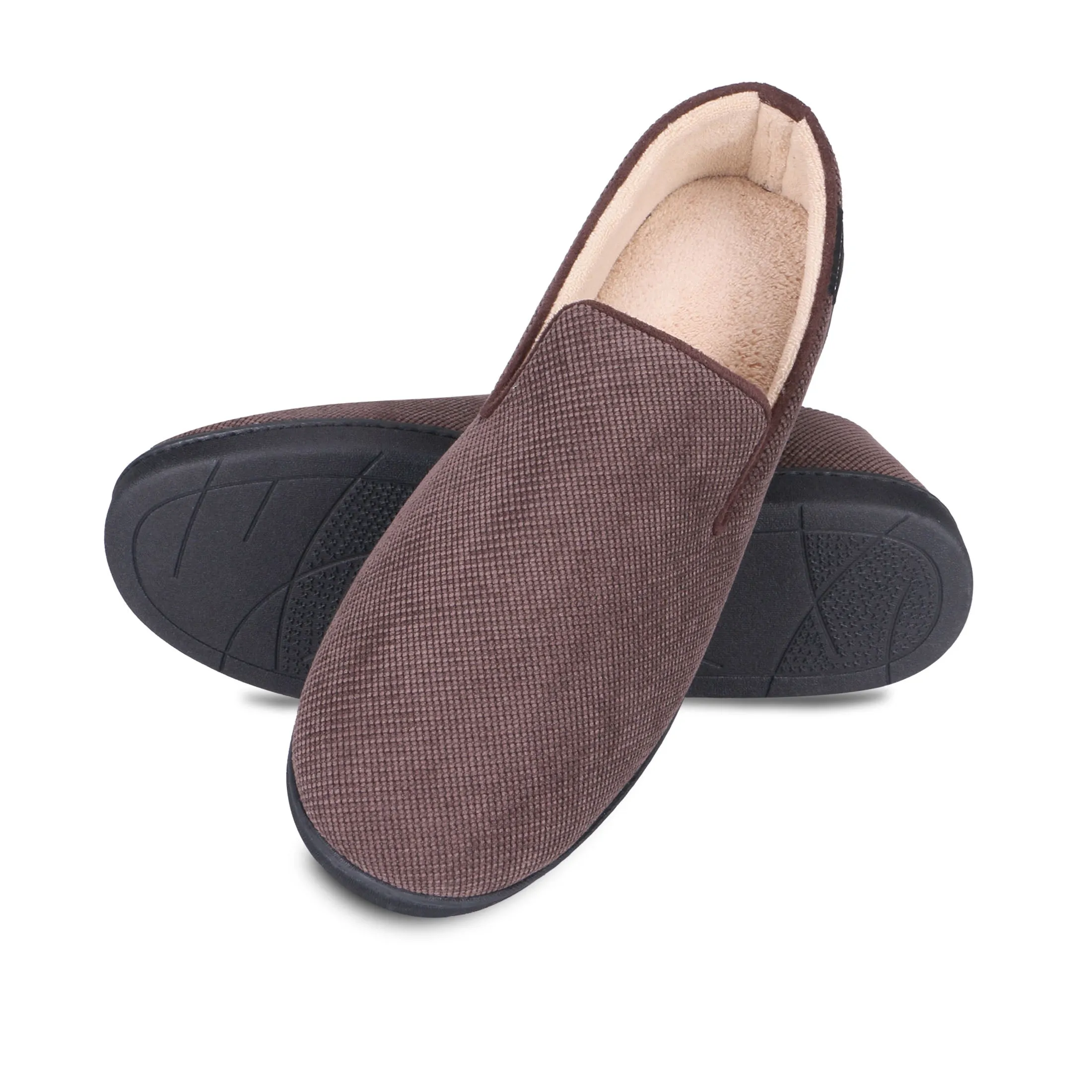 Men's Diamond Corduroy Loafer Slipper with Moisture Wicking and Gel Infused Memory Foam