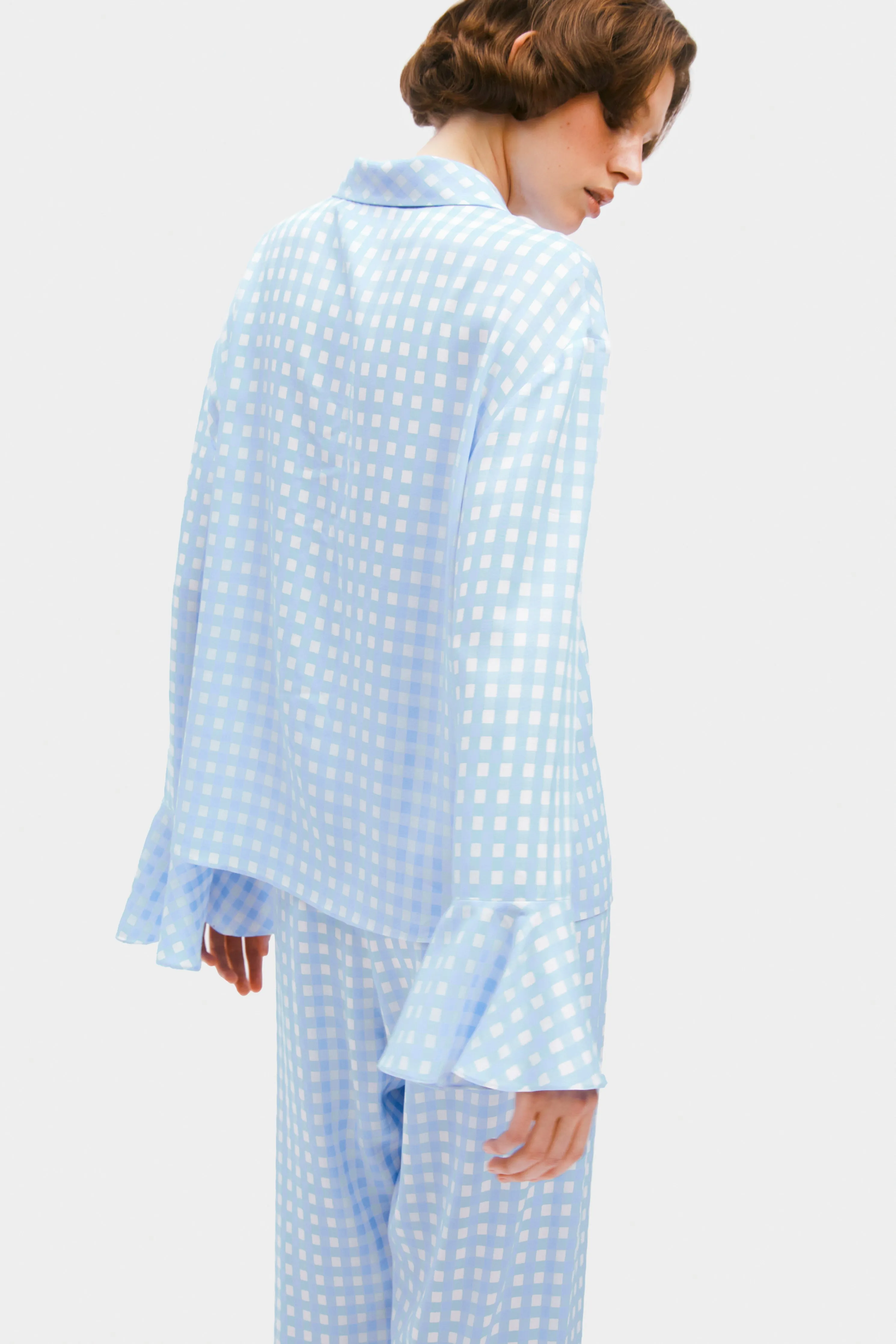 Nebula Pyjama Set with Bow Details in Blue Vichy