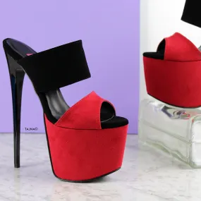 Red Black Suede Double Strap Mules