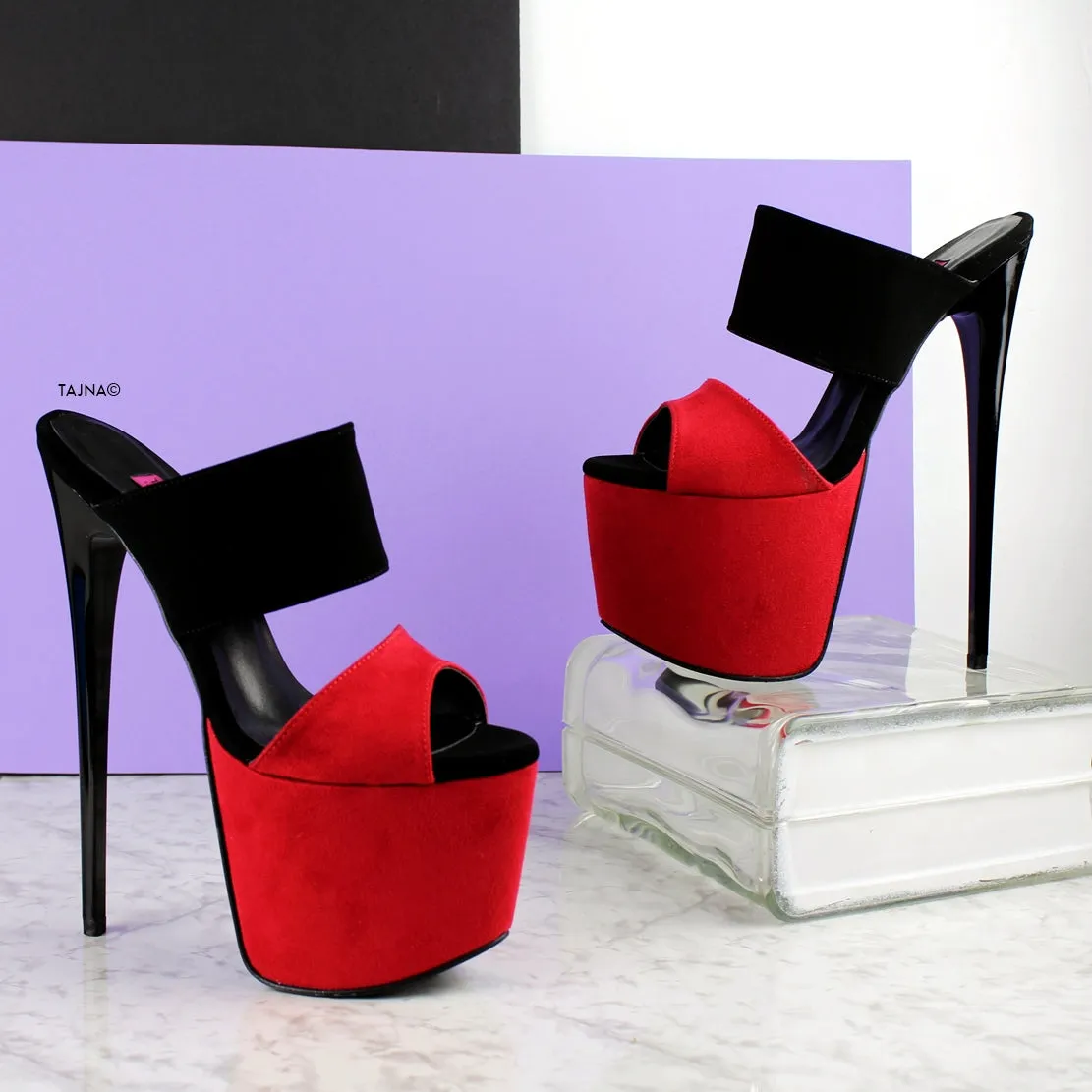 Red Black Suede Double Strap Mules