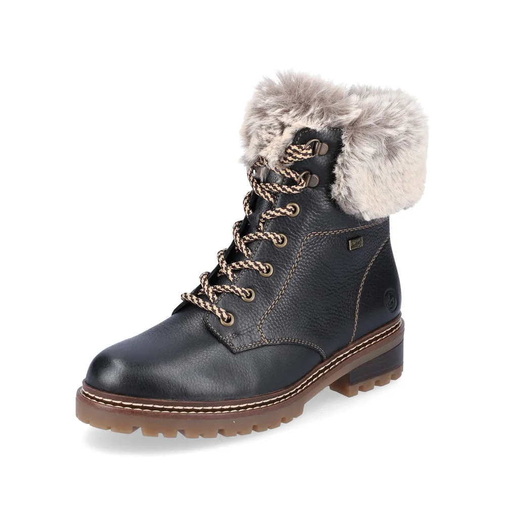 Remonte Ladies Fur Trim Lace Up Ankle Boot