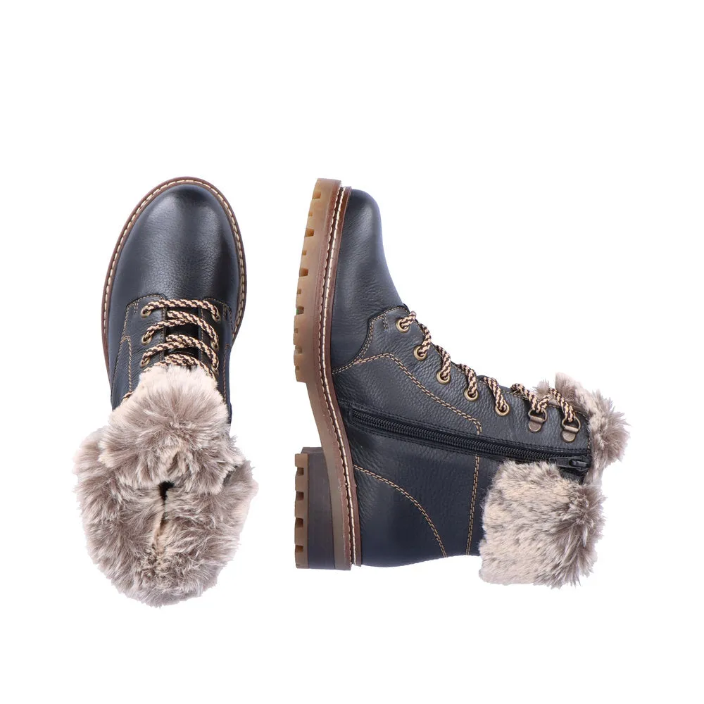 Remonte Ladies Fur Trim Lace Up Ankle Boot