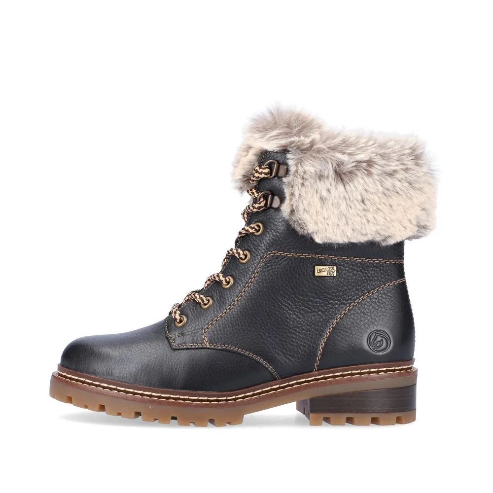 Remonte Ladies Fur Trim Lace Up Ankle Boot