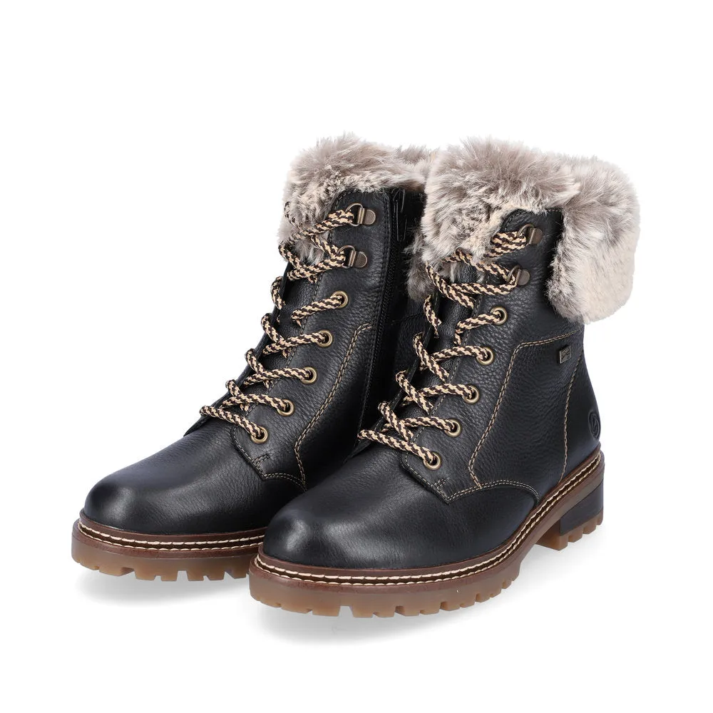 Remonte Ladies Fur Trim Lace Up Ankle Boot
