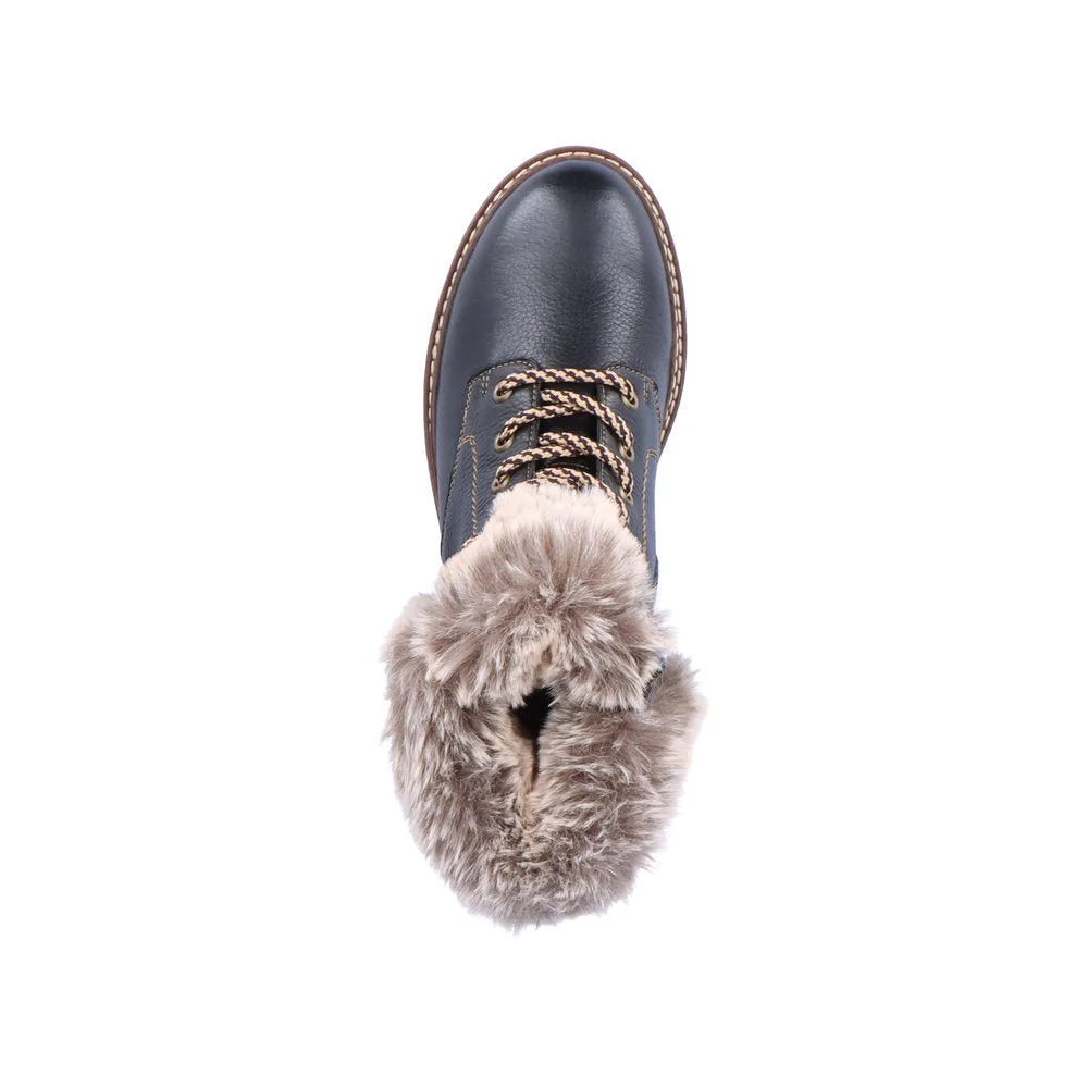 Remonte Ladies Fur Trim Lace Up Ankle Boot