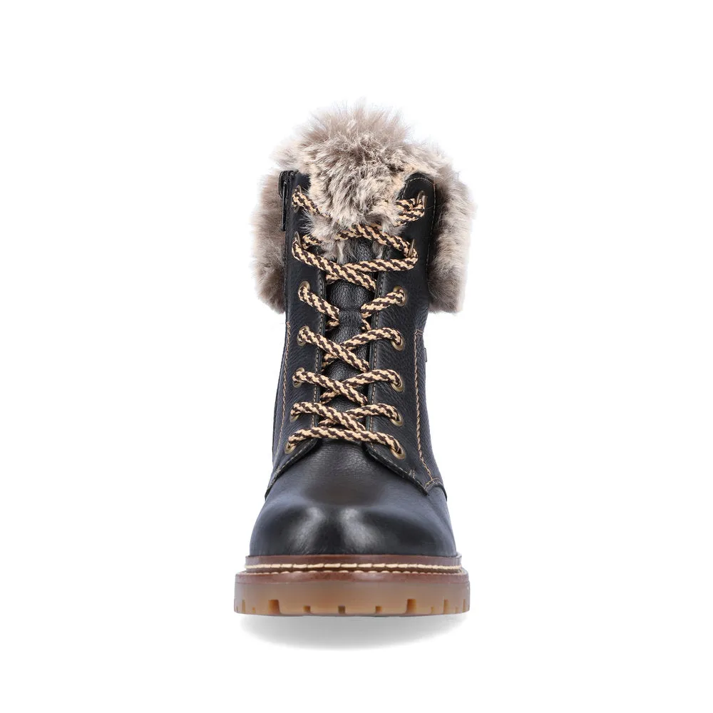 Remonte Ladies Fur Trim Lace Up Ankle Boot