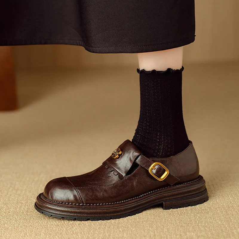 Retro Stylish Low Heeled Buckle Loafers for Women