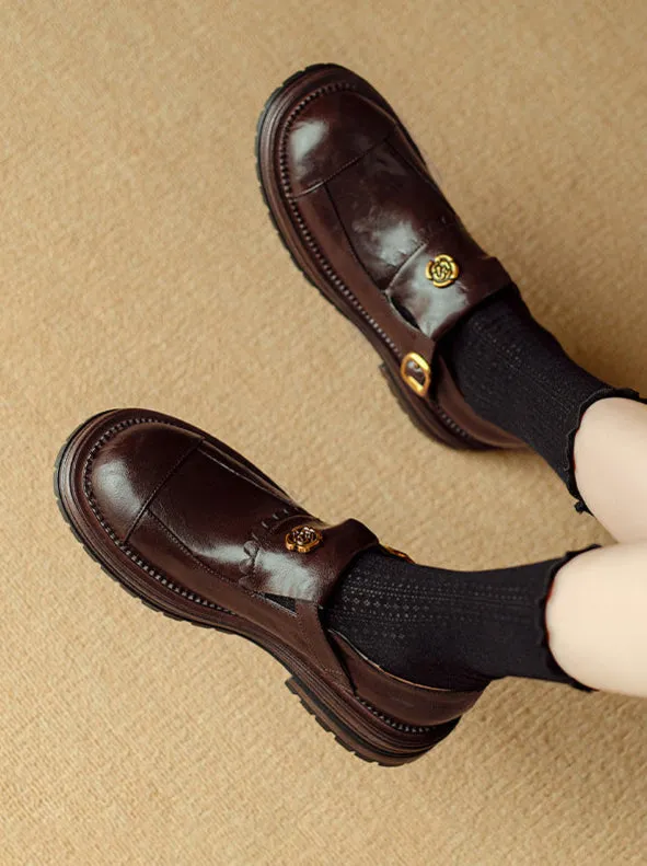 Retro Stylish Low Heeled Buckle Loafers for Women