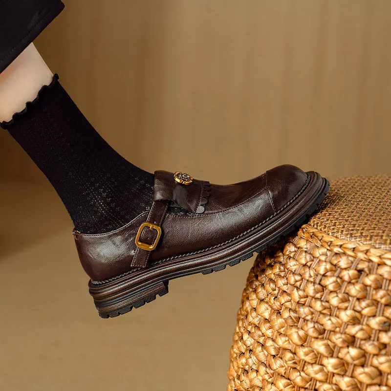 Retro Stylish Low Heeled Buckle Loafers for Women