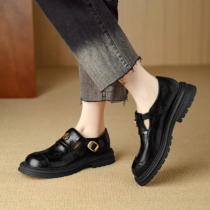 Retro Stylish Low Heeled Buckle Loafers for Women