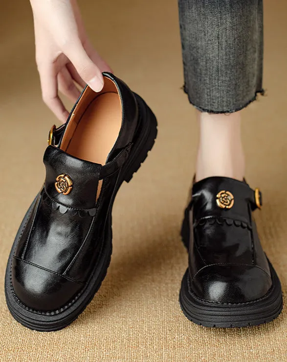 Retro Stylish Low Heeled Buckle Loafers for Women