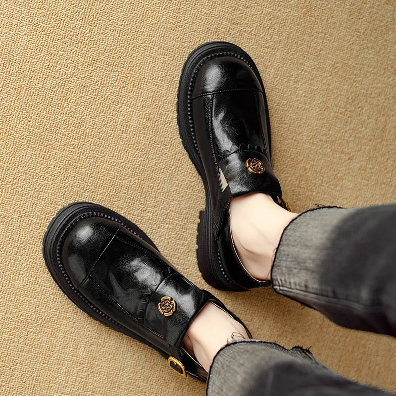 Retro Stylish Low Heeled Buckle Loafers for Women
