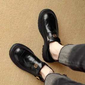 Retro Stylish Low Heeled Buckle Loafers for Women