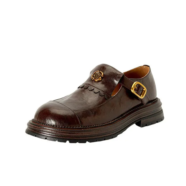 Retro Stylish Low Heeled Buckle Loafers for Women