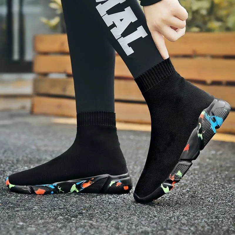 Sneakers Women Men Knit Upper Breathable Sport Shoes Sock Boots High Top Running comfortable flats