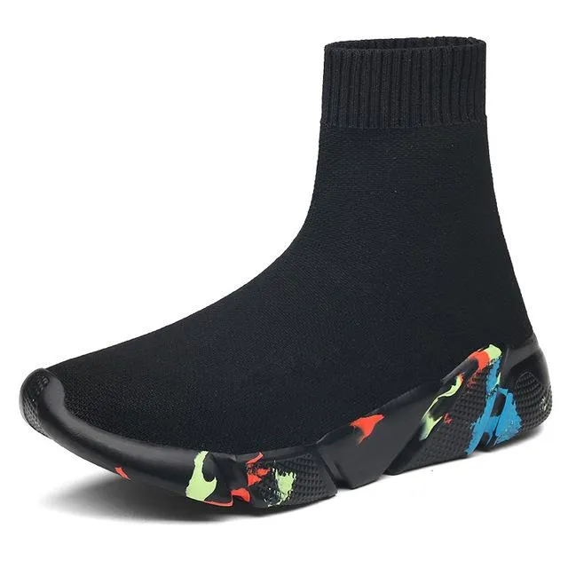 Sneakers Women Men Knit Upper Breathable Sport Shoes Sock Boots High Top Running comfortable flats