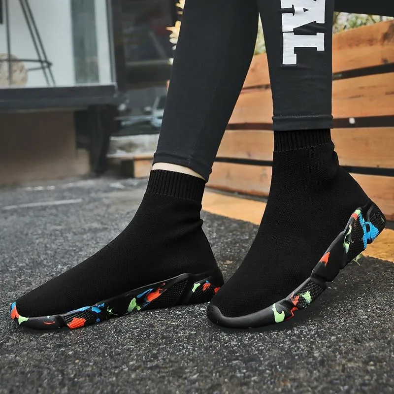 Sneakers Women Men Knit Upper Breathable Sport Shoes Sock Boots High Top Running comfortable flats