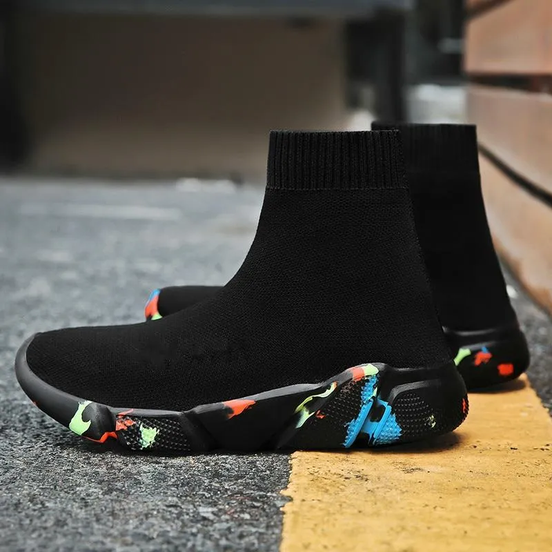 Sneakers Women Men Knit Upper Breathable Sport Shoes Sock Boots High Top Running comfortable flats