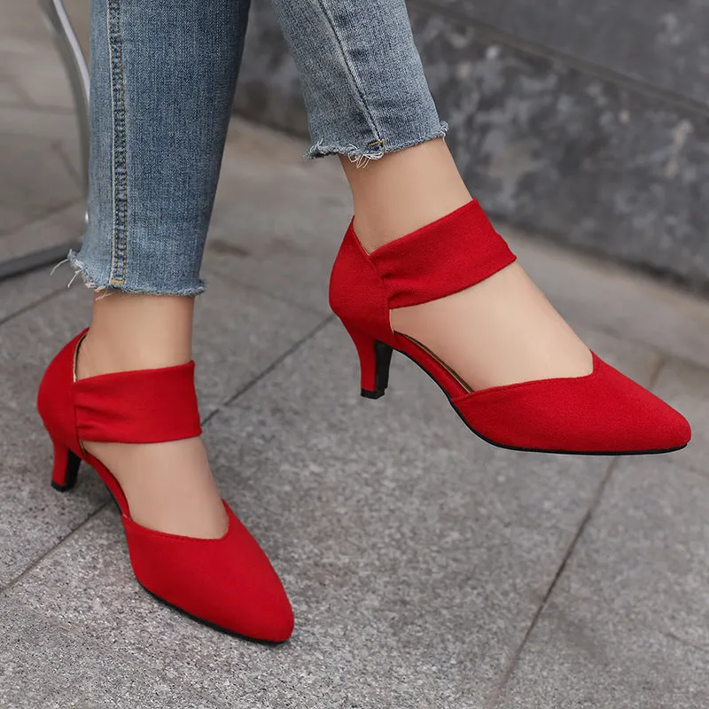 Women's Kitten Heel Suede Hollow Retro Elegant Pointed Toe Heels