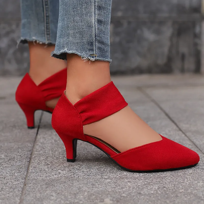 Women's Kitten Heel Suede Hollow Retro Elegant Pointed Toe Heels