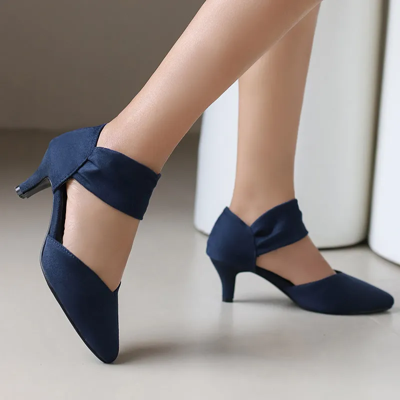 Women's Kitten Heel Suede Hollow Retro Elegant Pointed Toe Heels