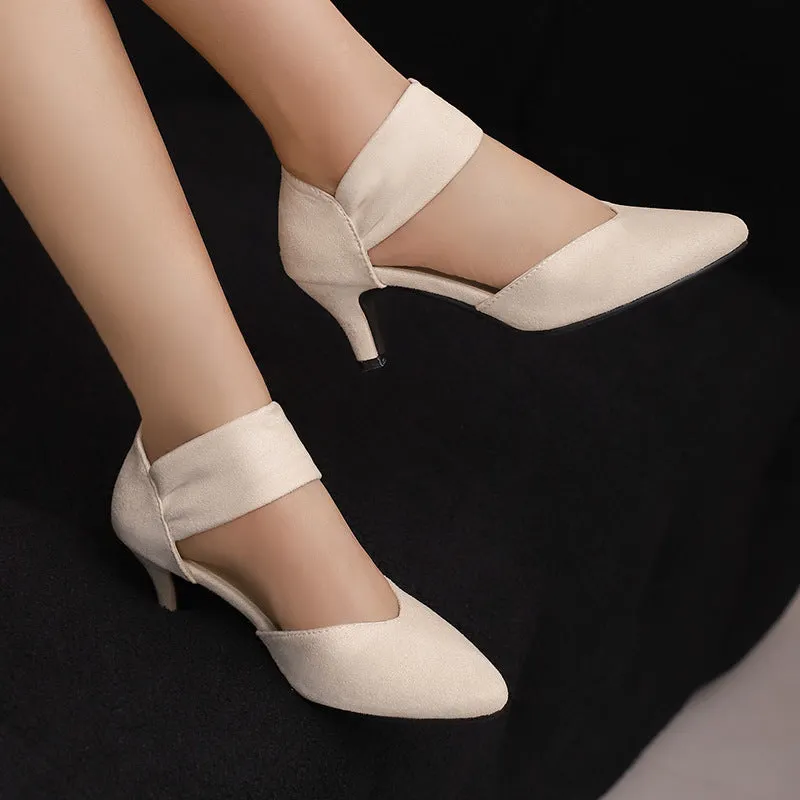 Women's Kitten Heel Suede Hollow Retro Elegant Pointed Toe Heels