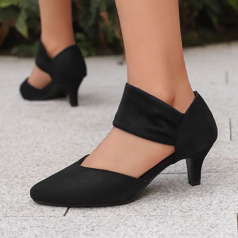 Women's Kitten Heel Suede Hollow Retro Elegant Pointed Toe Heels