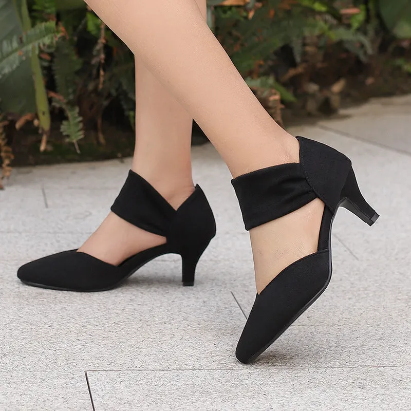Women's Kitten Heel Suede Hollow Retro Elegant Pointed Toe Heels